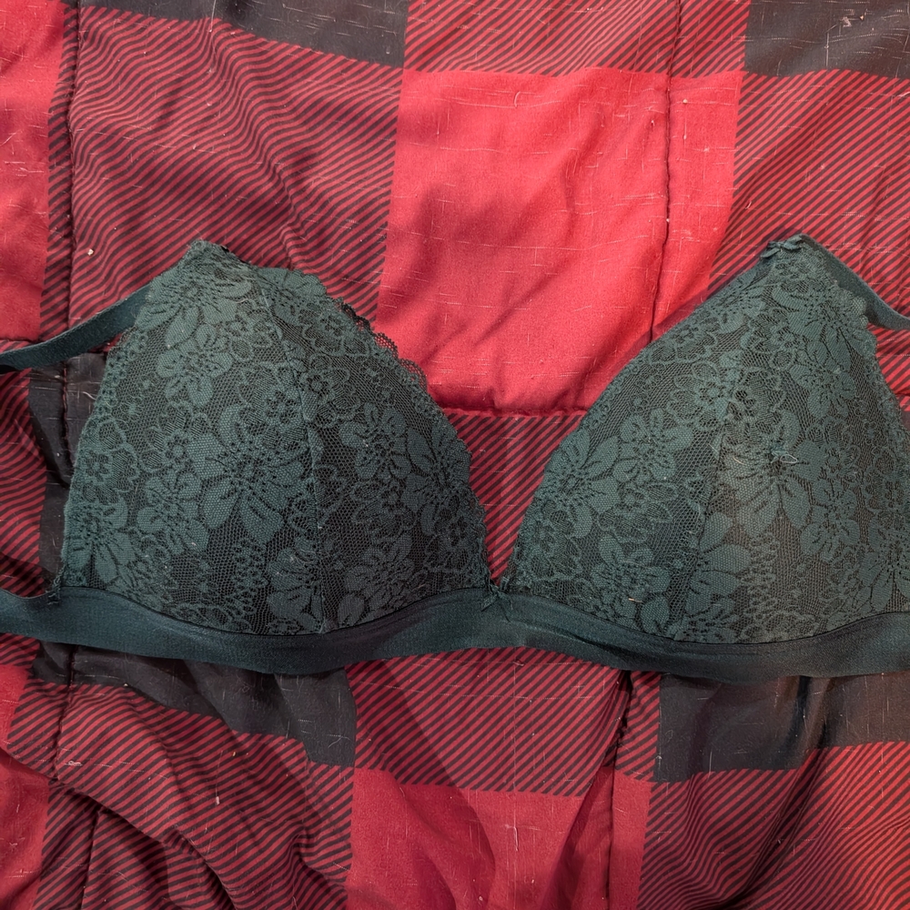 PINK Victoria's Secret Dark Green Lace Bra